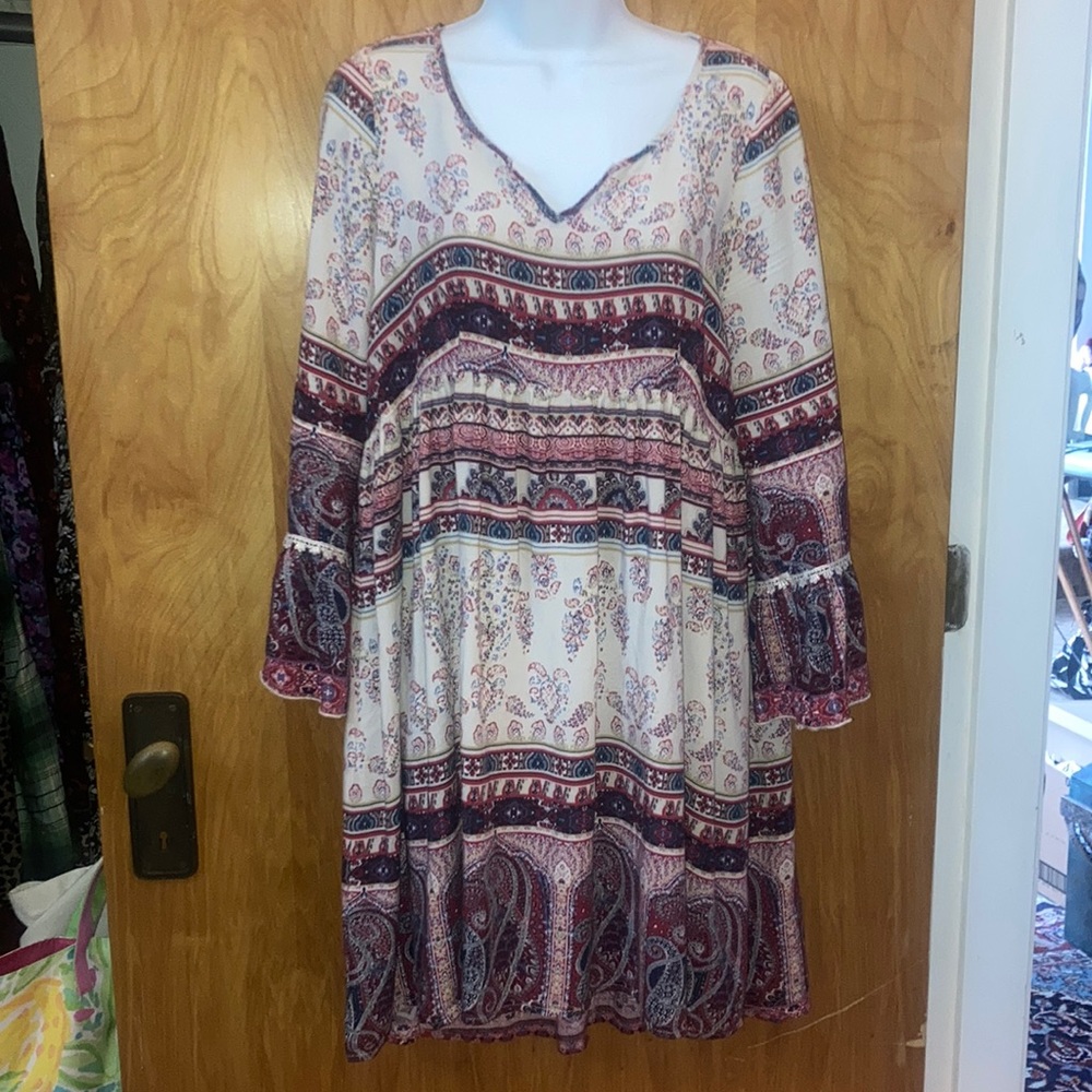 Artesia Bohemian Paisley Boho Babydoll Dress - Size Small